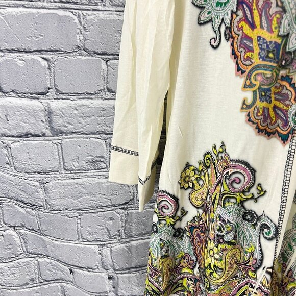 One World Womens PXL Boho Paisley  Top 3/4 Sleeve Multicolor Polyester - Picture 8 of 9